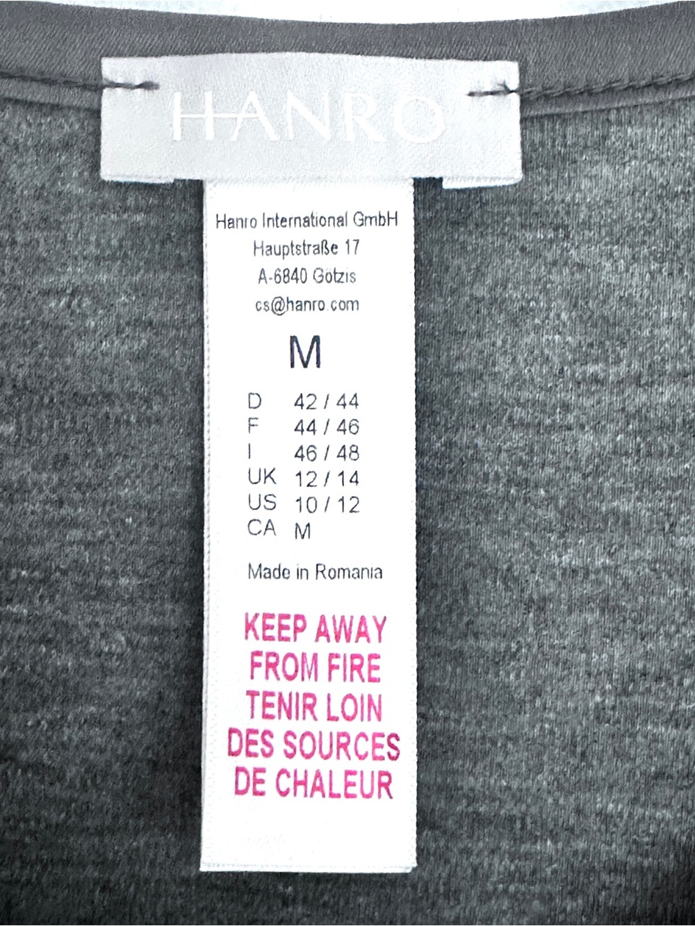 Hanro Cotton Modal Blend V Neck Gray Short Nightgown Size Medium - Picture 10 of 10
